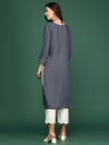 Women's Grey Solid Straight Kurta-ON-611-Grey