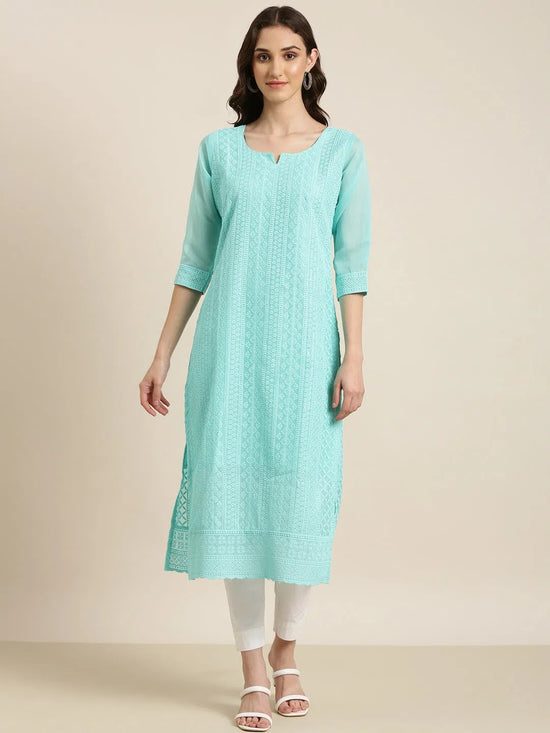 Women Turquoise Blue Embellished Straight Kurta-SKC-1217-Turquoiseblue