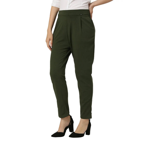 Smarty Pants Women's Cotton Lycra Ankle Length Olive Formal Trouser-SMPT-887C-S