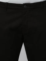 Genips Men's Cotton Stretch Caribbean Slim Fit Solid Black Colour Trousers