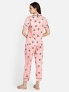 Smarty Pants Women's Silk Satin Pink Color Panda Print Lapel Collar Night Suit