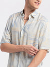 Men Spread Collar Abstract Cream Casual Shirt-ZEPTO-2226-Cream