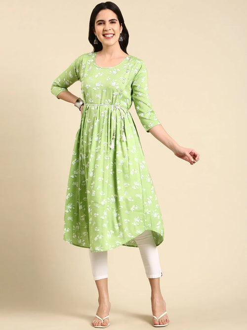 Women's Green Printed Anarkali Kurta-KG-555-Green