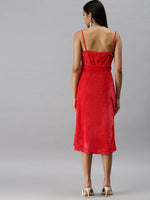 Women's A-Line Cowl Red Solid Dress-AE-9879-Red