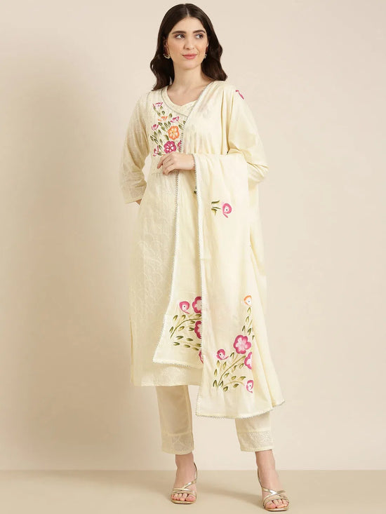 Women Cream Textured Kurta Set-FS-3067-Cream