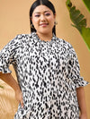 Women White & Black Printed Frill Shirt With Straight Pants