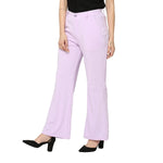 Smarty Pants Women's Cotton Lycra Bell Bottom Lilac Color Formal Trouser