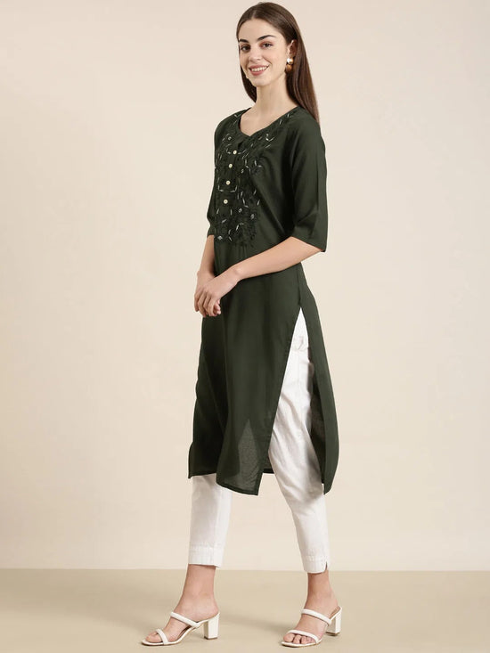 Women Green Solid Straight Kurta-NJ-3709228-Green