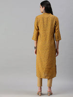 Women's Yellow Printed Straight Kurta-BCCK827-Mustard