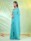 All Over Thread Embroidery Sea Green Cotton Handspun Saree-MA62CH33660048