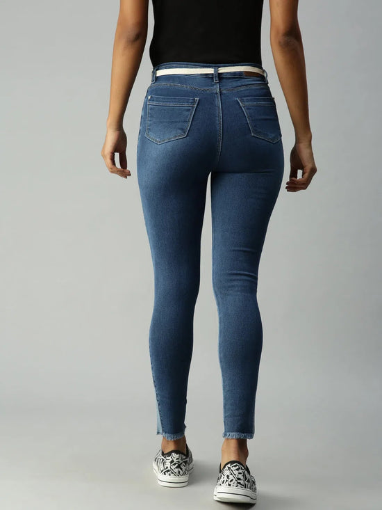 Women's Blue Solid Denim Skinny Jeans-LTA-22076-Blue