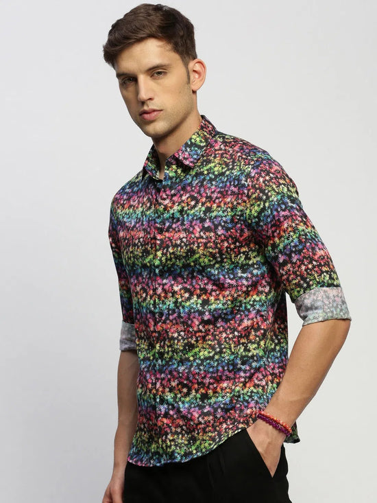 Men Black Floral Shirt-PRISM-1699-Black