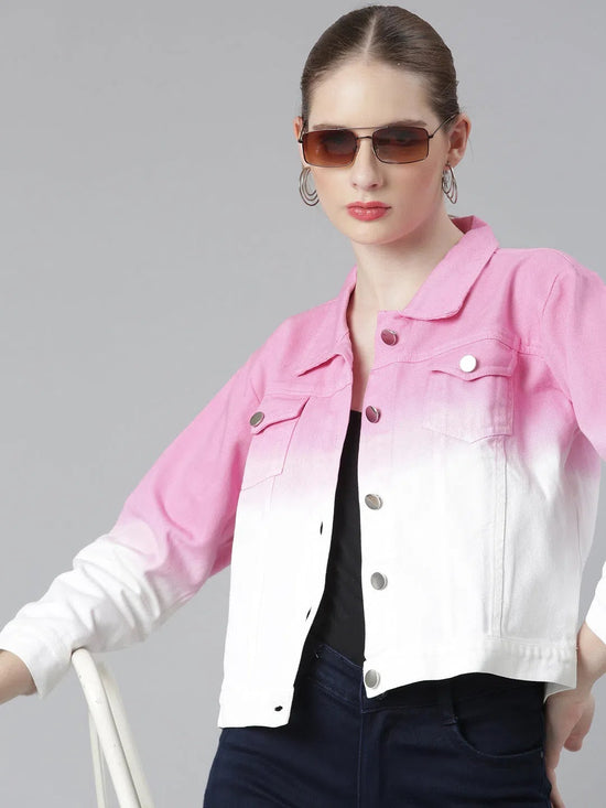 Women Pink Ombre Denim Jacket-AE-0003-Pink