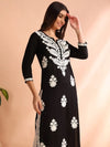 Ahika Women Black Rayon Solid Embroidered Straight Kurta-VCK9773BLK