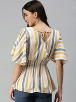 Women's Orange Striped Tops-AE-103004-Orangewhite