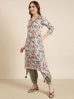 Women A-Line Grey Floral Kurta and Patiala Set-BC-SK-1925-Grey