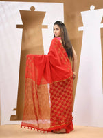 Red Matka Handwoven Saree With Zari Border-MA53MT063080046