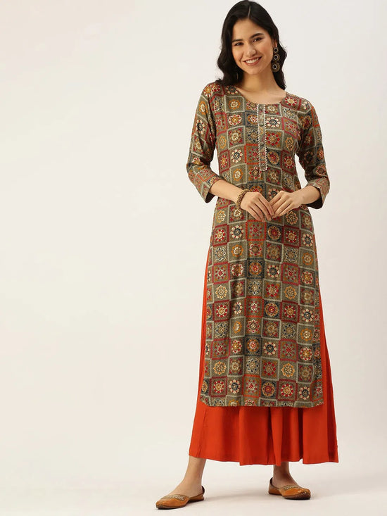 Women's Multicolour Printed Straight Kurtas-AT-303-K-Multi