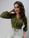 Women's Olive Striped Top-AE-10314-Olive