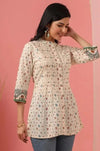 Ivory Floral Printed Pure Cotton A-Line Tunic