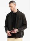 Men Mock Collar Black Solid Bomber Jacket-ZD-3405-Black