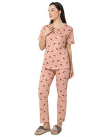 Smarty Pants Women's Cotton Lycra Rose Pink Color Dog Print Night Suit