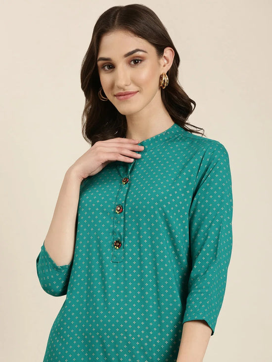 Women Teal Geometrical Straight Kurta-GW-3865-Teal