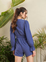 Women Blue Front Button Playsuit