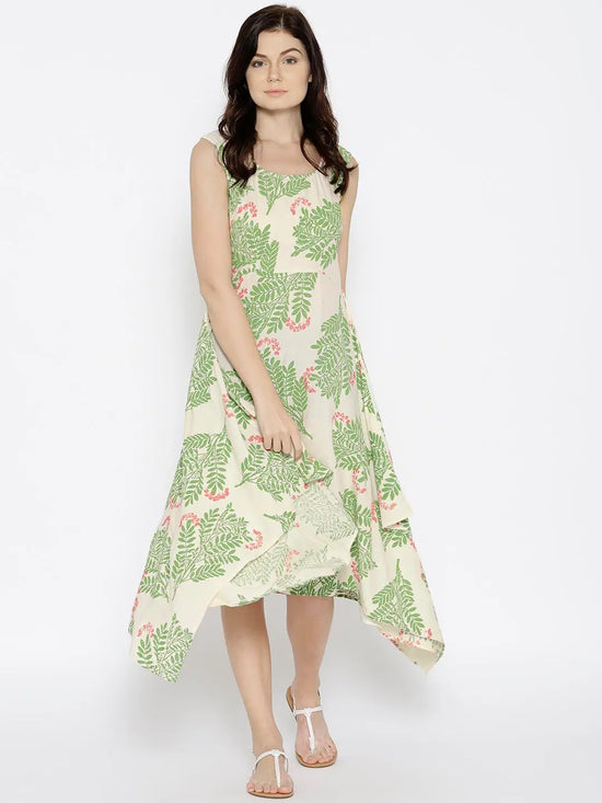 Hankerchief hem printed dress with Peach Print