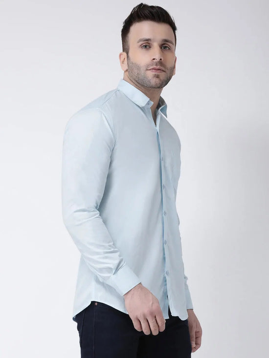 Hangup Men Slim Solid Shirts-CollarBlueShirt