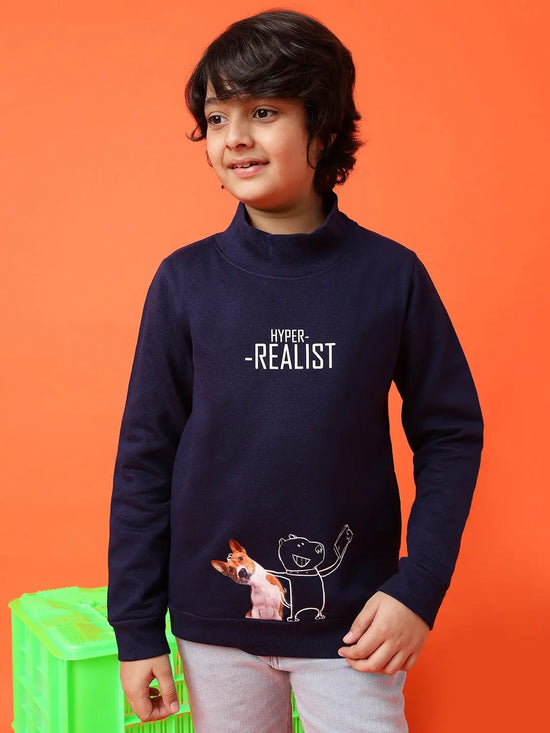 Tales & Stories Boys Navy Blue Poly Cotton Printed Sweatshirt