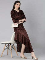 Women Coffee Brown Striped Gown Dress-8I-10008-Coffeebrown