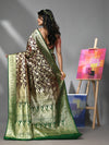 Dark Chocolate Silk Banarasi Saree With Zari Woven Designs-MA52BSL441050055