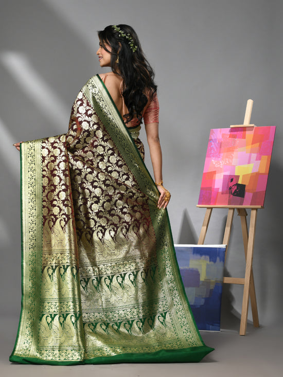 Dark Chocolate Silk Banarasi Saree With Zari Woven Designs-MA52BSL441050055