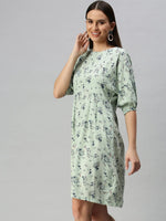 Women Green Printed A-Line Dress-AE-9892-Greennavyblue