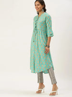 Women's Turquoise Blue Paisley A-Line Kurta-KG-8109-Turquoiseblue