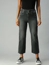 Women's Grey Solid Denim Wide Leg Jeans-IM9821-Grey