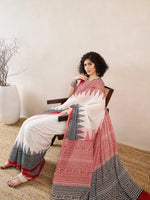 Ahika Women White Linen Ethnic Motifs Printed Saree-VFSAR1005