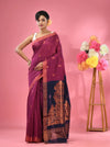 Magenta Cotton Blend Handwoven Saree With Texture Motifs-MA51BCT431270017