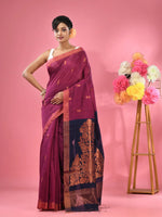 Magenta Cotton Blend Handwoven Saree With Texture Motifs-MA51BCT431270017