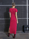 Women Magenta Rib Round Neck Top With Skirt