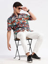 Men Spread Collar Abstract Rust Casual Shirt-REVERIE-2123-Rust