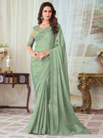 Saree Mall Women's  Blend Light Green Embellished Designer Saree With Blouse Piece-SILVER27003B