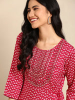 Women's Purple Printed Anarkali Kurta-AT-A-362-Magenta