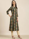 Women Olive Geometrical A-Line Kurta-ON-0015-Olive