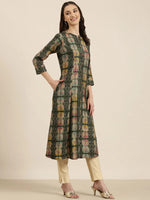 Women Olive Geometrical A-Line Kurta-ON-0015-Olive