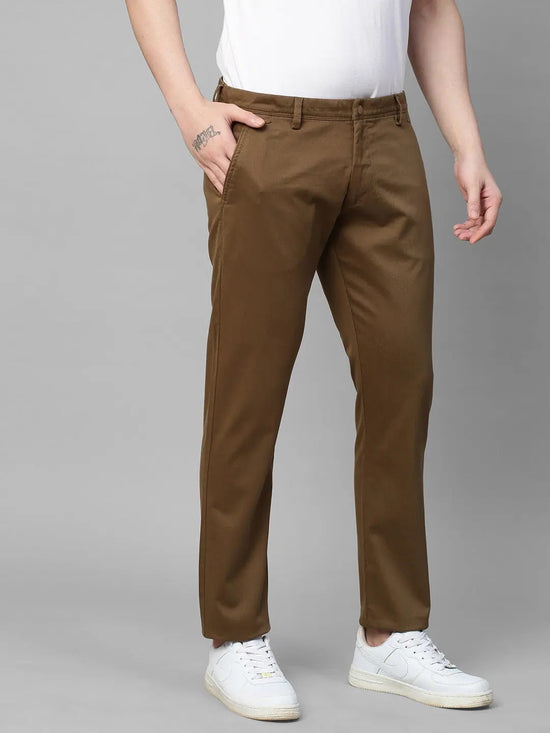 Genips Men's Brown Cotton Stretch Caribbean Slim Fit Print Trousers