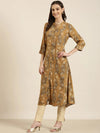 Women Mustard Printed A-Line Kurta-RJF-014-Mustard