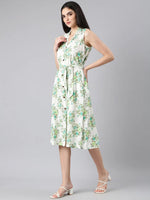 Women White Floral A-Line Dress-AT-A1024-AL-White