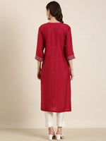 Women Maroon Solid Straight Kurta-AT-A1041-K-Maroon